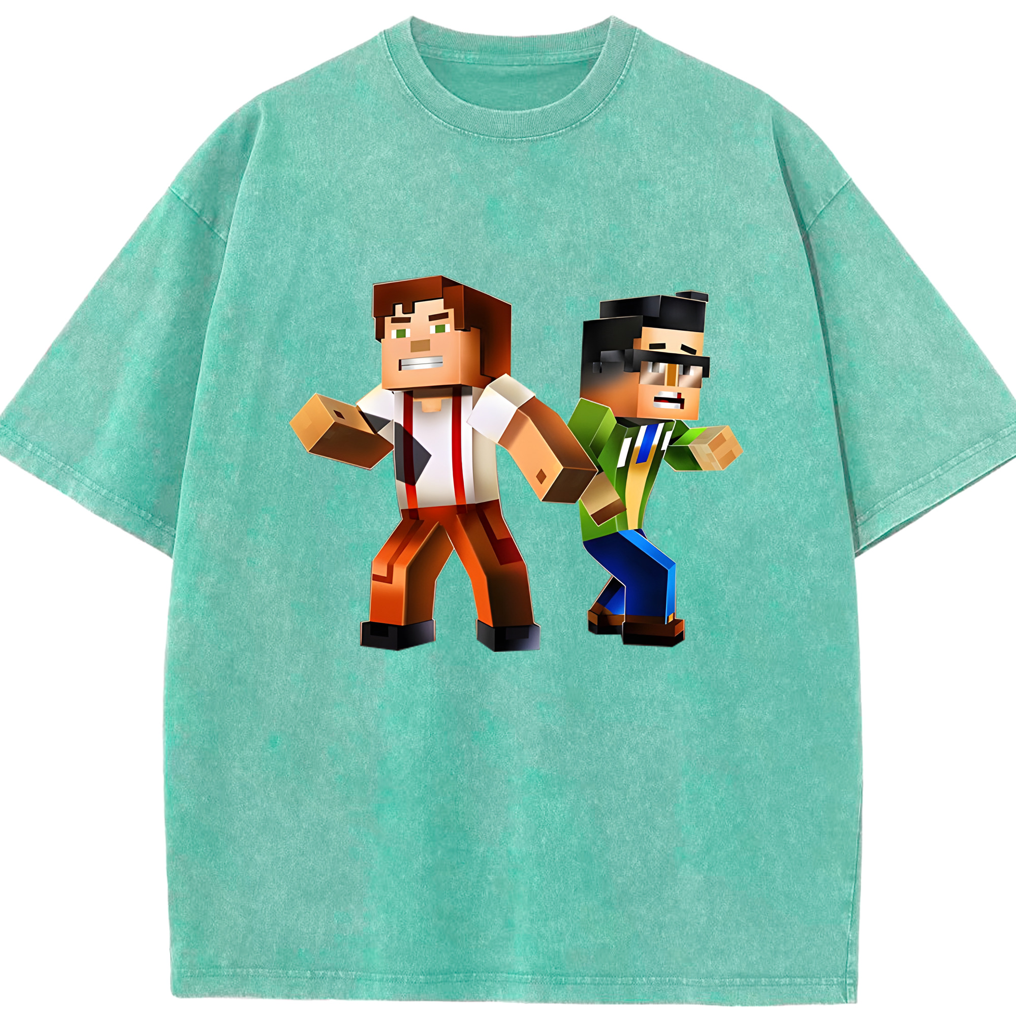 （画像用） マインクラフト ブロックの世界 Minecraft MC Block world 綿100% ヴィンテージ風 半袖Tシャツ（フロントプリント）